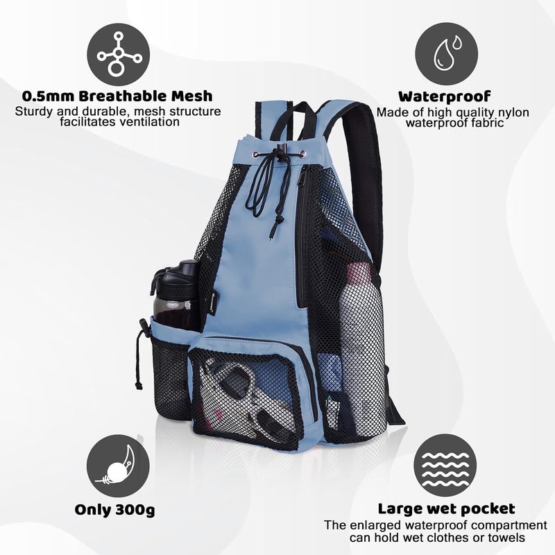 Timoxi Swim Bag Beach Backpack with Padded Shoulder Strap Mesh Backpack with Wet Pocket for Swimming, Gym - Image 4